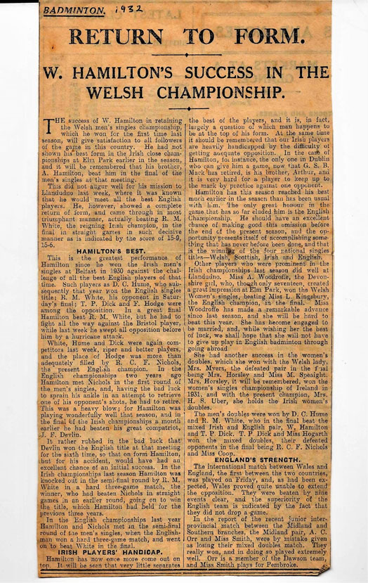 Press report on the Welsh Open Championships 